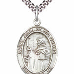 Men's Pewter Oval St. John of the Cross Medal - 24&quot; 2.4mm Rhodium Plate Chain + Clasp