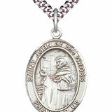 Men's Pewter Oval St. John of the Cross Medal - 24&quot; 2.4mm Rhodium Plate Chain + Clasp