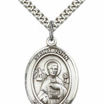 Men's Pewter Oval St. John the Apostle Medal - 24&quot; 2.4mm Rhodium Plate Chain + Clasp