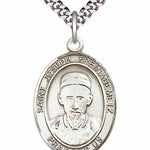 Men's Pewter Oval St. Joseph Freinademetz Medal - 24&quot; 2.4mm Rhodium Plate Chain + Clasp
