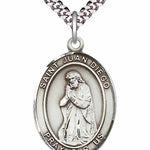 Men's Pewter Oval St. Juan Diego Medal - 24&quot; 2.4mm Rhodium Plate Chain + Clasp