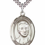 Men's Pewter Oval St. Julia Billiart Medal - 24&quot; 2.4mm Rhodium Plate Chain + Clasp