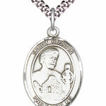 Men's Pewter Oval St. Kieran Medal - 24&quot; 2.4mm Rhodium Plate Chain + Clasp