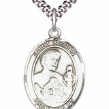 Men's Pewter Oval St. Kieran Medal - 24&quot; 2.4mm Rhodium Plate Chain + Clasp