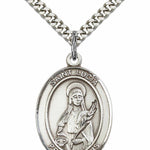 Men's Pewter Oval St. Lucia of Syracuse Medal - 24&quot; 2.4mm Rhodium Plate Chain + Clasp