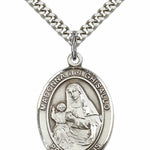 Men's Pewter Oval St. Madonna Del Ghisallo Medal - 24&quot; 2.4mm Rhodium Plate Chain + Clasp