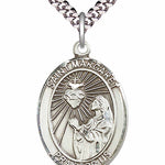 Men's Pewter Oval St. Margaret Mary Alacoque Medal - 24&quot; 2.4mm Rhodium Plate Chain + Clasp
