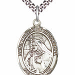 Men's Pewter Oval St. Margaret of Cortona Medal - 24&quot; 2.4mm Rhodium Plate Chain + Clasp