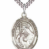Men's Pewter Oval St. Margaret of Cortona Medal - 24&quot; 2.4mm Rhodium Plate Chain + Clasp