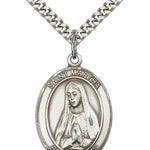 Men's Pewter Oval St. Martha Medal - 24&quot; 2.4mm Rhodium Plate Chain + Clasp