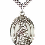 Men's Pewter Oval St. Matilda Medal - 24&quot; 2.4mm Rhodium Plate Chain + Clasp