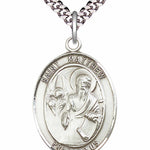 Men's Pewter Oval St. Matthew the Apostle Medal - 24&quot; 2.4mm Rhodium Plate Chain + Clasp