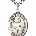 Men's Pewter Oval St. Maurus Medal - 24&quot; 2.4mm Rhodium Plate Chain + Clasp