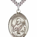 Men's Pewter Oval St. Meinrad of Einsideln Medal - 24&quot; 2.4mm Rhodium Plate Chain + Clasp