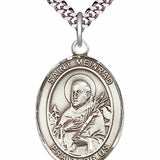 Men's Pewter Oval St. Meinrad of Einsideln Medal - 24&quot; 2.4mm Rhodium Plate Chain + Clasp