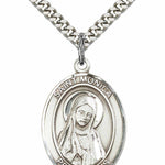 Men's Pewter Oval St. Monica Medal - 24&quot; 2.4mm Rhodium Plate Chain + Clasp