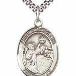 Men's Pewter Oval St. Nimatullah Medal - 24&quot; 2.4mm Rhodium Plate Chain + Clasp