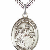 Men's Pewter Oval St. Nimatullah Medal - 24&quot; 2.4mm Rhodium Plate Chain + Clasp