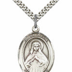 Men's Pewter Oval St. Olivia Medal - 24&quot; 2.4mm Rhodium Plate Chain + Clasp