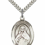 Men's Pewter Oval St. Olivia Medal - 24&quot; 2.4mm Rhodium Plate Chain + Clasp