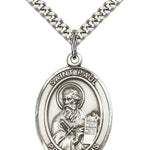 Men's Pewter Oval St. Paul the Apostle Medal - 24&quot; 2.4mm Rhodium Plate Chain + Clasp