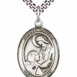 Men's Pewter Oval St. Paula Medal - 24&quot; 2.4mm Rhodium Plate Chain + Clasp