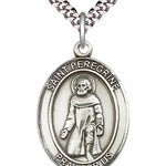 Men's Pewter Oval St. Peregrine Laziosi Medal - 24&quot; 2.4mm Rhodium Plate Chain + Clasp
