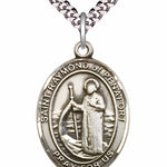 Men's Pewter Oval St. Raymond of Penafort Medal - 24&quot; 2.4mm Rhodium Plate Chain + Clasp