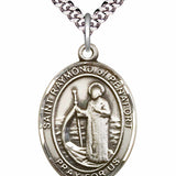 Men's Pewter Oval St. Raymond of Penafort Medal - 24&quot; 2.4mm Rhodium Plate Chain + Clasp