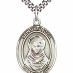 Men's Pewter Oval St. Rebecca Medal - 24&quot; 2.4mm Rhodium Plate Chain + Clasp