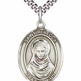 Men's Pewter Oval St. Rebecca Medal - 24&quot; 2.4mm Rhodium Plate Chain + Clasp