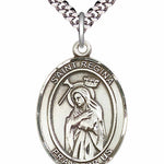 Men's Pewter Oval St. Regina Medal - 24&quot; 2.4mm Rhodium Plate Chain + Clasp