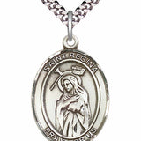 Men's Pewter Oval St. Regina Medal - 24&quot; 2.4mm Rhodium Plate Chain + Clasp