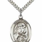 Men's Pewter Oval St. Sarah Medal - 24&quot; 2.4mm Rhodium Plate Chain + Clasp