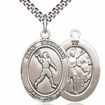 Men's Pewter Oval St. Sebastian Football Medal - 24&quot; 2.4mm Rhodium Plate Chain + Clasp