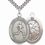 Men's Pewter Oval St. Sebastian Track and Field Medal - 24&quot; 2.4mm Rhodium Plate Chain + Clasp