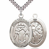 Men's Pewter Oval St. Sebastian Wrestling Medal - 24&quot; 2.4mm Rhodium Plate Chain + Clasp