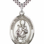 Men's Pewter Oval St. Simon Medal - 24&quot; 2.4mm Rhodium Plate Chain + Clasp
