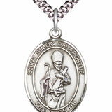 Men's Pewter Oval St. Simon Medal - 24&quot; 2.4mm Rhodium Plate Chain + Clasp