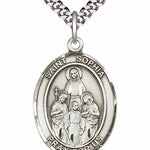 Men's Pewter Oval St. Sophia Medal - 24&quot; 2.4mm Rhodium Plate Chain + Clasp