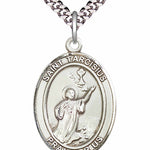 Men's Pewter Oval St. Tarcisius Medal - 24&quot; 2.4mm Rhodium Plate Chain + Clasp