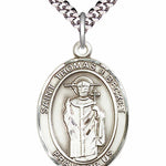 Men's Pewter Oval St. Thomas A Becket Medal - 24&quot; 2.4mm Rhodium Plate Chain + Clasp