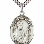 Men's Pewter Oval St. Thomas More Medal - 24&quot; 2.4mm Rhodium Plate Chain + Clasp