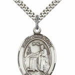 Men's Pewter Oval St. Valentine of Rome Medal - 24&quot; 2.4mm Rhodium Plate Chain + Clasp
