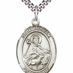 Men's Pewter Oval St. William of Rochester Medal - 24&quot; 2.4mm Rhodium Plate Chain + Clasp