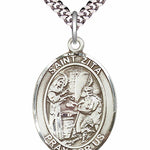Men's Pewter Oval St. Zita Medal - 24&quot; 2.4mm Rhodium Plate Chain + Clasp