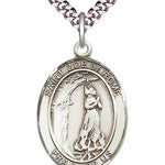Men's Pewter Oval St. Zoe of Rome Medal - 24&quot; 2.4mm Rhodium Plate Chain + Clasp