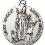 Men's Round Sterling Silver St. Hubert of Li&egrave;ge Medal - No Chain