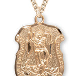 Men's Saint Michael Gold Plated Police Shield Necklace - 24&quot; 2.4mm Gold Plated Chain + Clasp