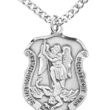 Men's Saint Michael Sterling Silver Police Shield Necklace with Chain Options